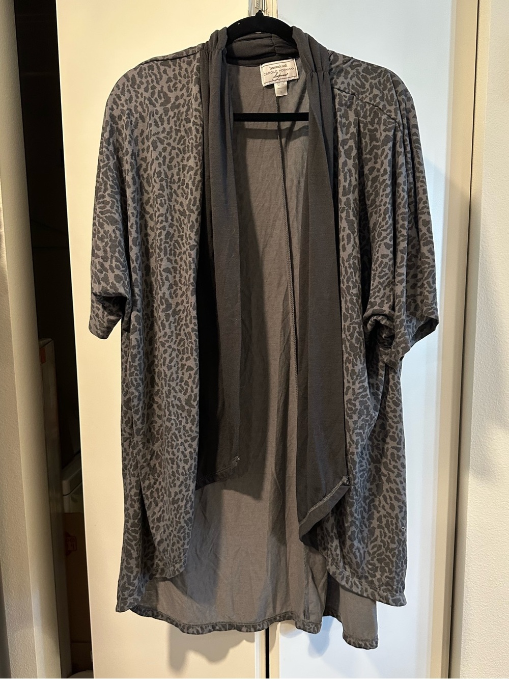 Heavenly Soft by Carole Hochman Charcoal Leopard-Print Open Robe XL